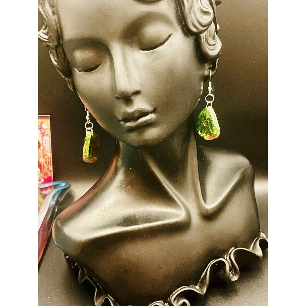 Neon Green Multicolor Glitter Shimmer Butterfly Wing Earrings Hypoallergenic